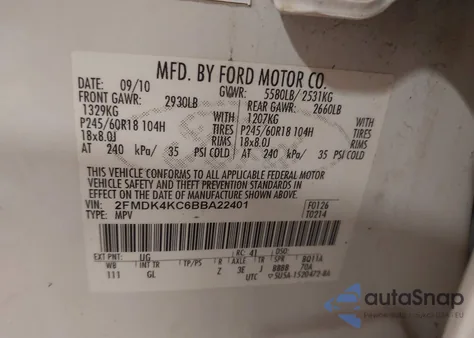 2011 Ford Edge Limited from USA, damaged, VIN 2FMDK4KC6BBA22401